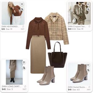 ZARA Neutral Outfit Inspo ✨ Plaid Blazer, Midi Skirt & Ankle Boots
